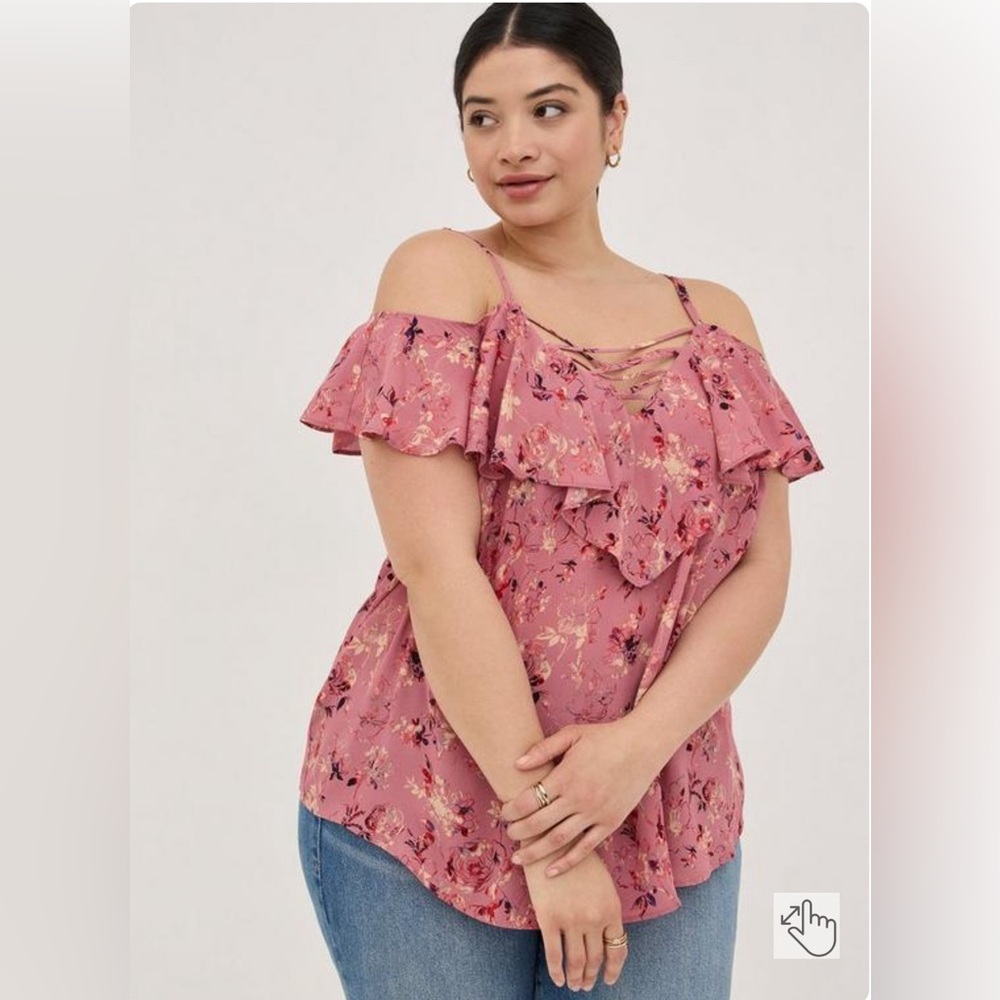 Torrid - Georgette Lace-Up Cold Shoulder Blouse, Size 1 - Gently Used